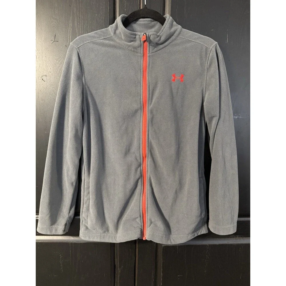 Under Armour ColdGear Boys YLG Loose Hooded Full Zip Jacket Red/Black With Liner